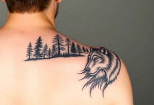 Arm Sleeve Night time forest scene arm sleeve with a wolf on the right arm tattoo idea