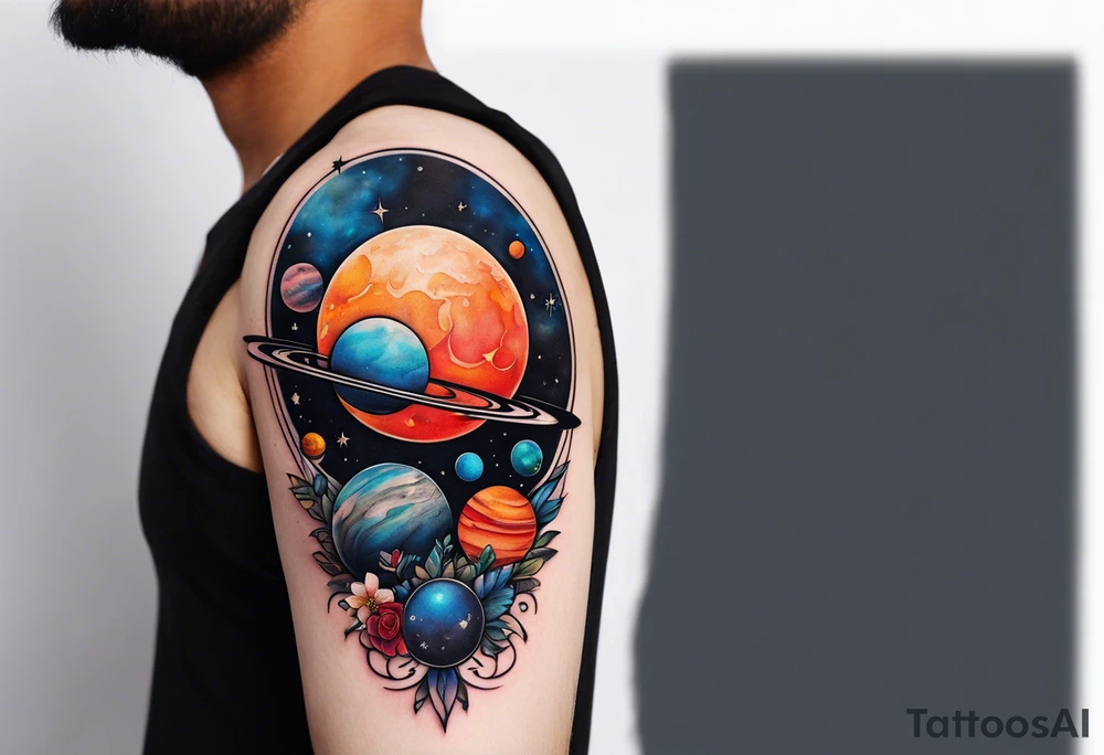 Solar system planet bouquet tattoo idea