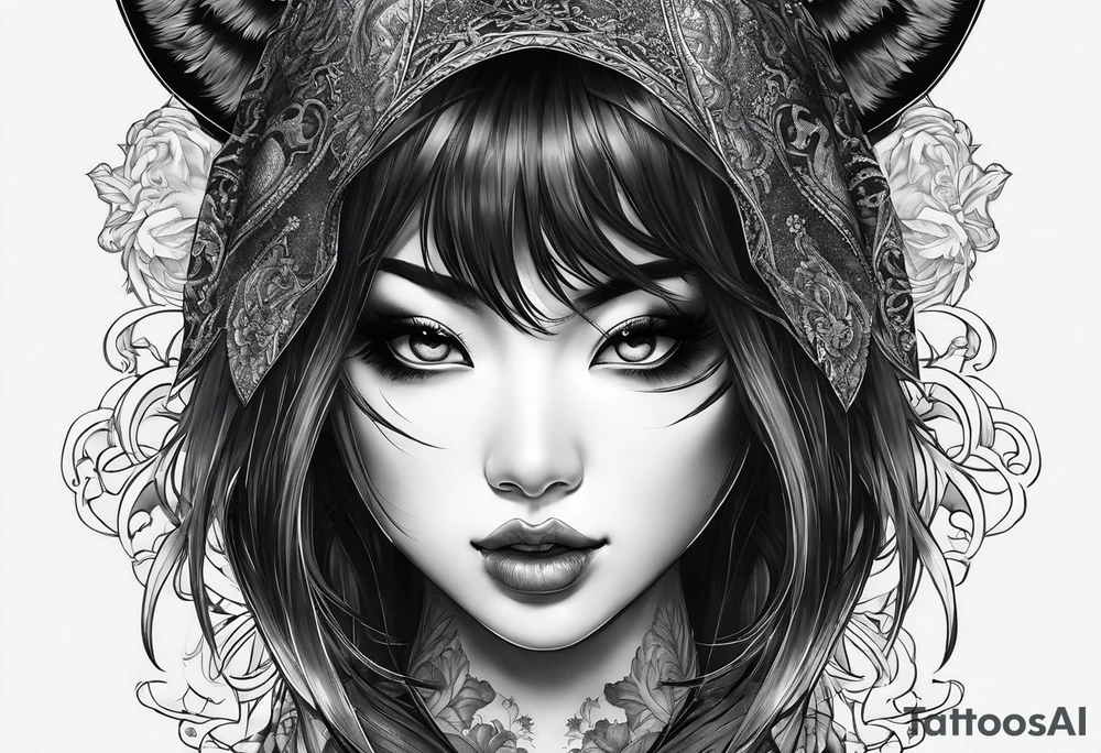 portrait of tomie with gore tattoo idea