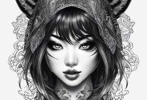 portrait of tomie with gore tattoo idea