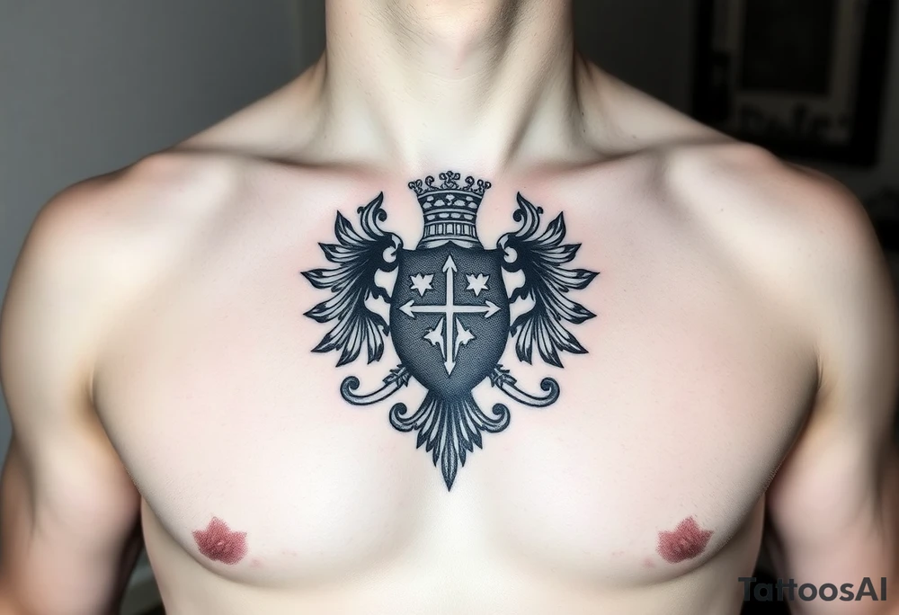magnificent irish family crest for a full chest tattoo on a man tattoo idea