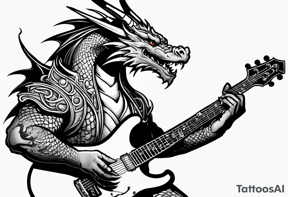 Dragon playing guitar tattoo idea
