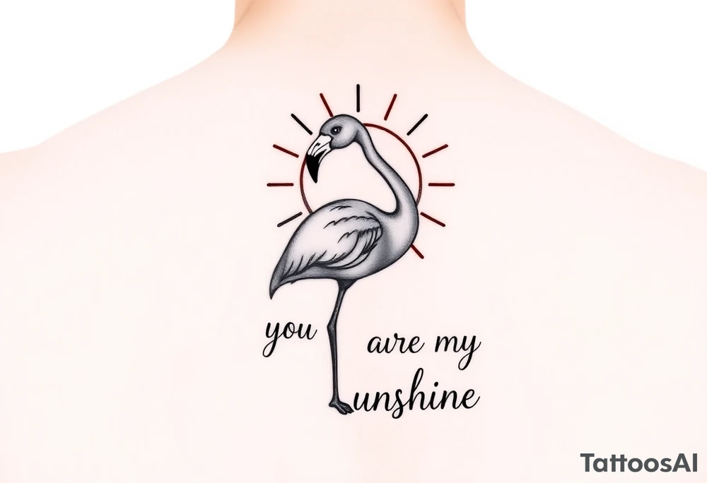 Cute Flamingo with a sun and the saying you are my sunshine with colors tattoo idea