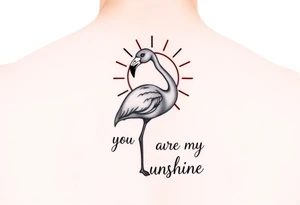 Cute Flamingo with a sun and the saying you are my sunshine with colors tattoo idea