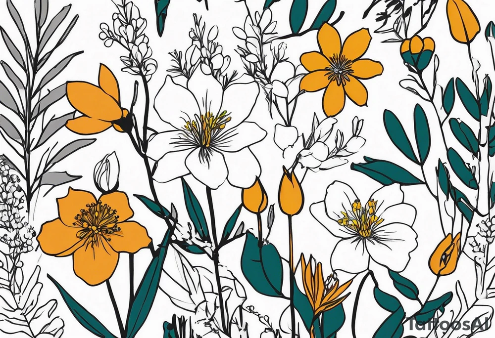 Pilbara region native plants and flowers, Kimberley region native plants and flowers less detail tattoo idea