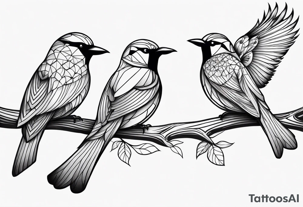 three birds far away, one small bird and two adults tattoo idea