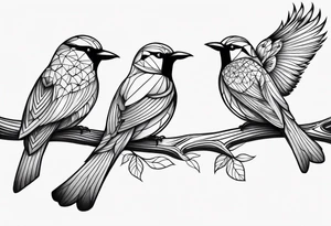 three birds far away, one small bird and two adults tattoo idea