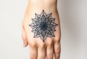 Lotus mandala extends into back of hand tattoo idea