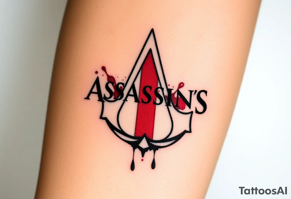 Assassins Creed emblem with England flag inside. Blood splashes incorporated into logo. tattoo idea