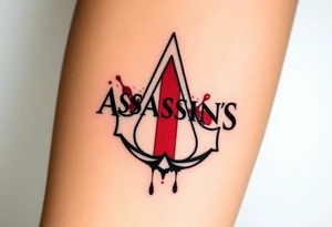 Assassins Creed emblem with England flag inside. Blood splashes incorporated into logo. tattoo idea