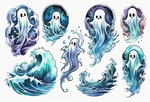 a transparent ghost rising from the waves of the sea tattoo idea