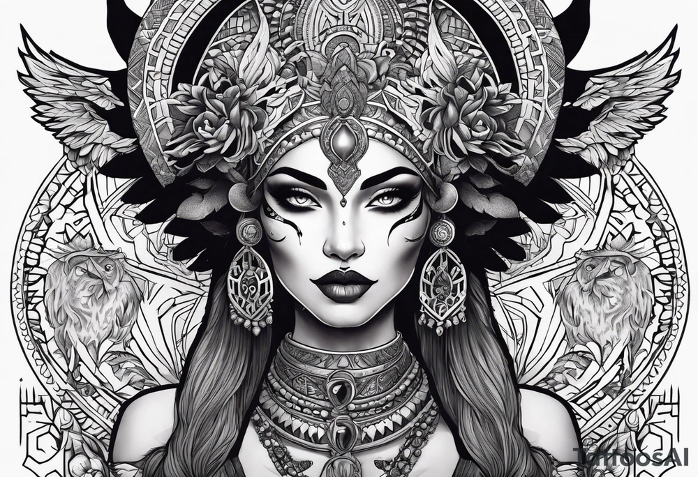 kali ma, alien goddess, valkrye, aries, pirate, divine feminine, zenza resonance, pachamama, lotus azul, blank panther, eagle, skull, 5D, nueva gaya, dna 12 tattoo idea