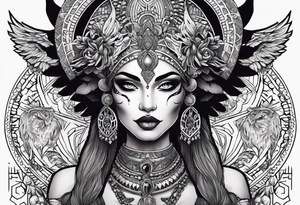 kali ma, alien goddess, valkrye, aries, pirate, divine feminine, zenza resonance, pachamama, lotus azul, blank panther, eagle, skull, 5D, nueva gaya, dna 12 tattoo idea