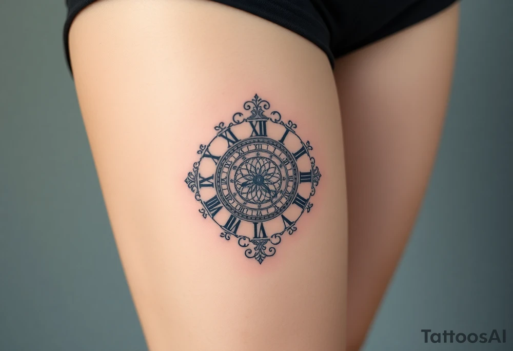 vintage roman numerals within ornate clockwork mechanism tattoo idea