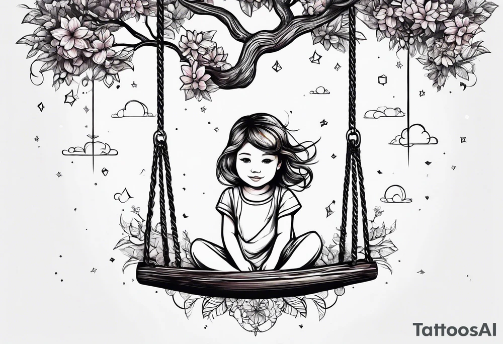 little girl swinging under a tree of life tattoo idea