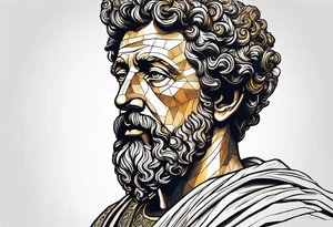 Marcus Aurelius looking toward the observer in a 45 degree angle, with only half his face shown tattoo idea