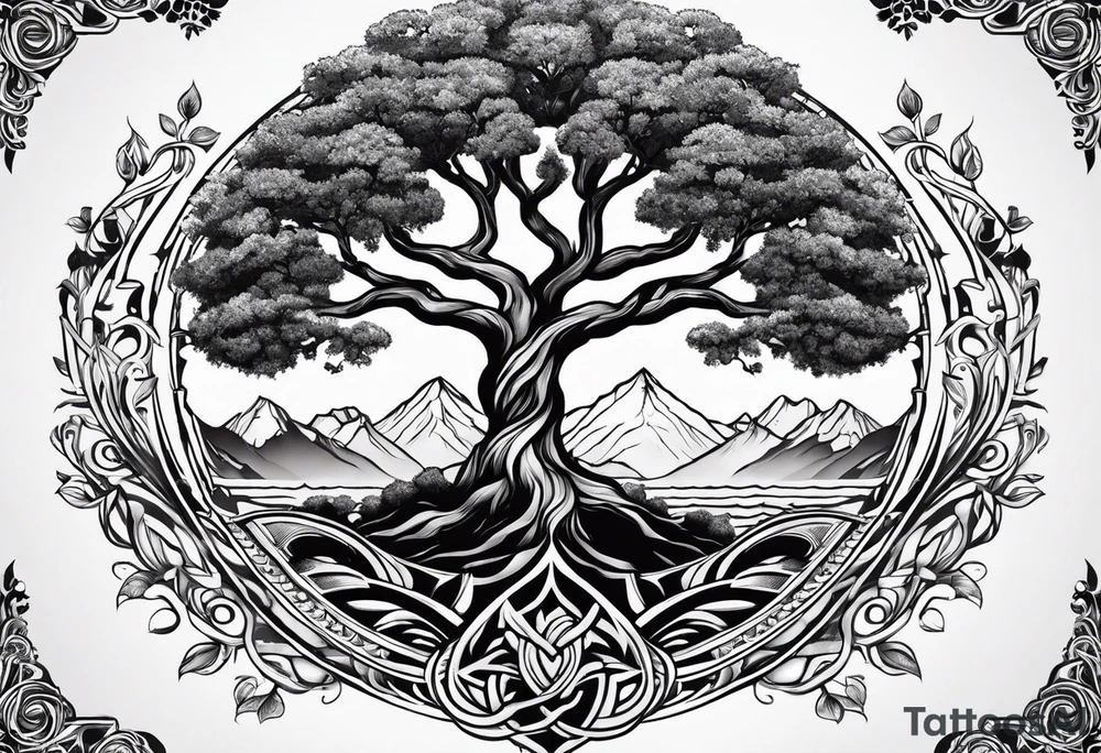 yggdrasil s ptákem tattoo idea