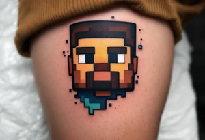 Small Minecraft Steve tattoo 2 inch by 2 inch more vibrant colors more cartoonish tattoo idea