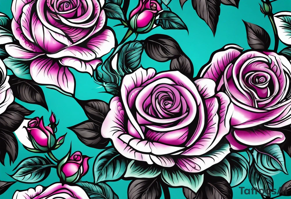 05/22/50 Dad 06/07/14, roses, teal, pink, purple tattoo idea