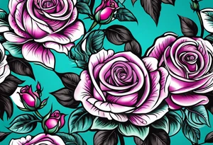 05/22/50 Dad 06/07/14, roses, teal, pink, purple tattoo idea
