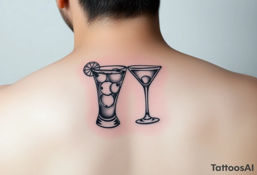 A tattoo which contains a Caipirinha and a Cosmopolitan. Tattoo is a remembarence of an important friend who passed away and whom i shared many coktails with. We are both half-thai, so it would be great, if tattoo contains some aspects of it, at least style wise. I want it to be a small tattoo on the wrist. I want both coktail classes to be connected via a toast gesture. tattoo idea