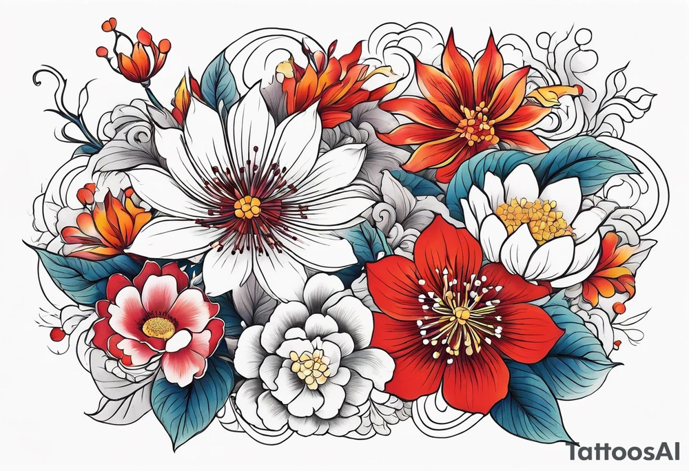 Summer flowers and symbols for a Quarter sleeve tattoo tattoo idea