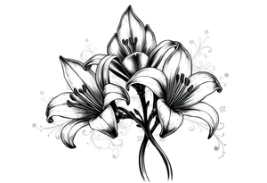 Lillies with dark and filigree patterns in background tattoo idea
