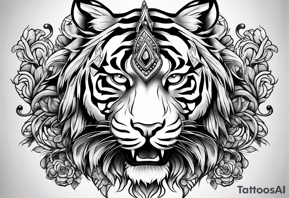 Tiger with 3 eyes and crown tattoo idea