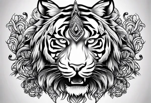 Tiger with 3 eyes and crown tattoo idea