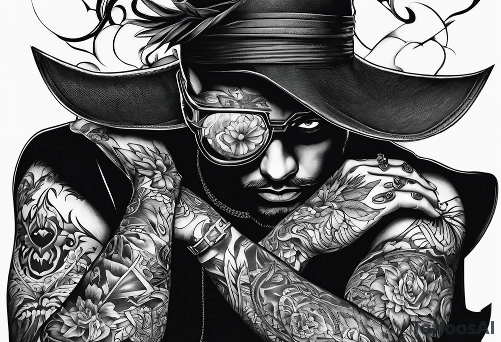 shadow man sitting tattoo idea