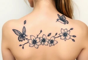 Butterflies and hummingbirds flying over orchids tattoo idea