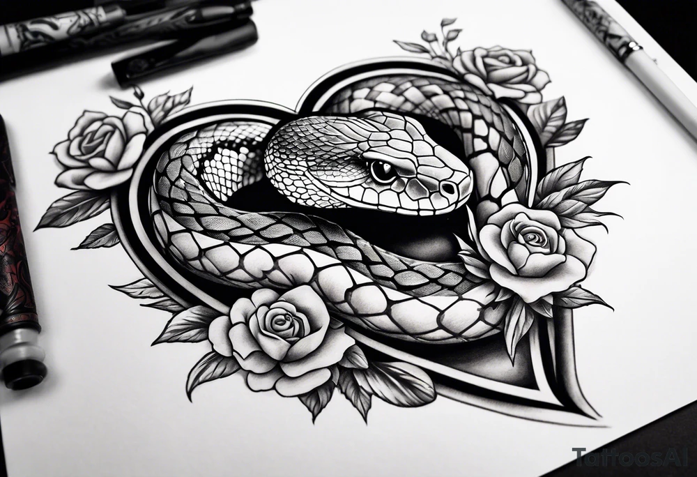 half sleeve with a snake heart and knife tattoo idea