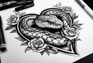 half sleeve with a snake heart and knife tattoo idea