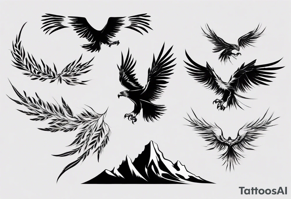 mountains wheat eagle tattoo idea