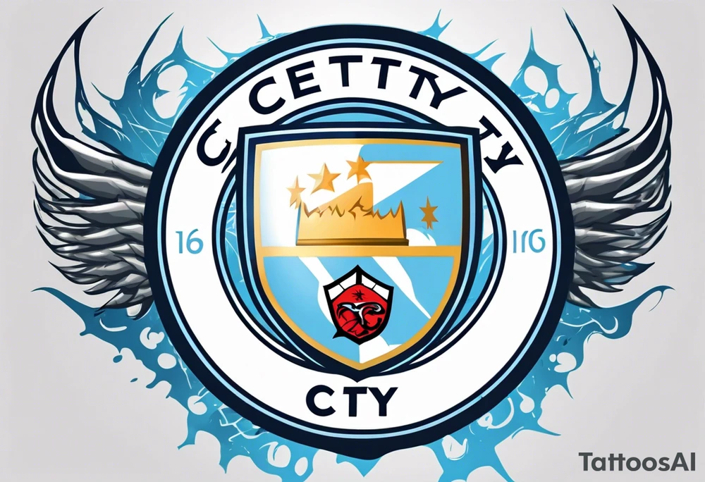 lightning ocean Manchester City football club logo or crest with creative background tattoo idea