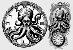 to be drawn in the arm, pocket watch wrapped under an aggressive octopus in side view tattoo idea