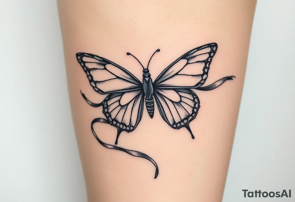 ethereal butterfly with flowing silk ribbons in moonlight tattoo idea