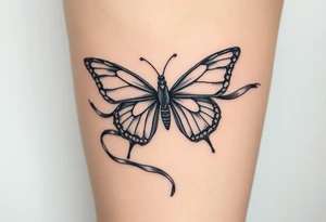 ethereal butterfly with flowing silk ribbons in moonlight tattoo idea