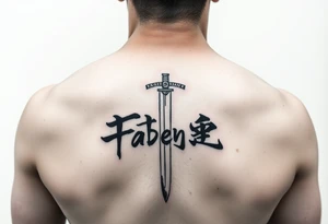 Katana and fabled written in korean tattoo idea