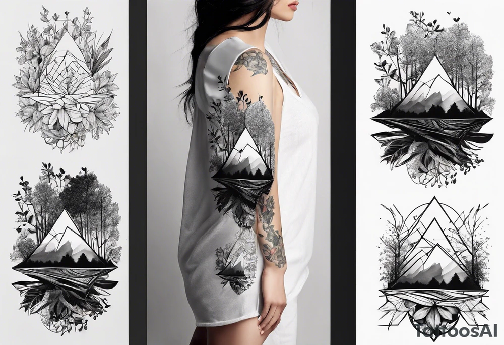 Wald silhouette mit geometric der blume des lebens im Hintergrund tattoo idea