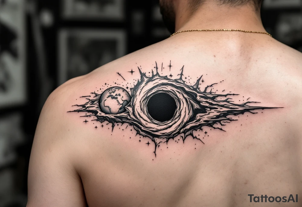 2 different worlds on both sides of a black hole tattoo idea
