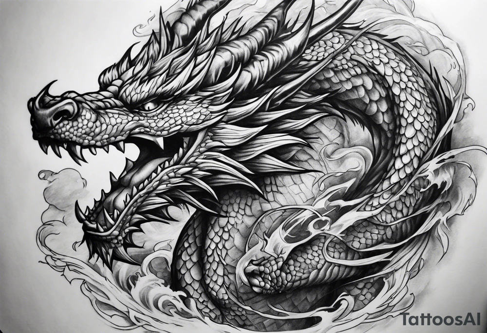 Dragon in battle with man portrait tattoo idea