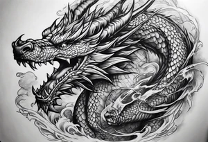 Dragon in battle with man portrait tattoo idea