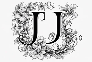 Capital letter j with vines and small flowers around it tattoo idea