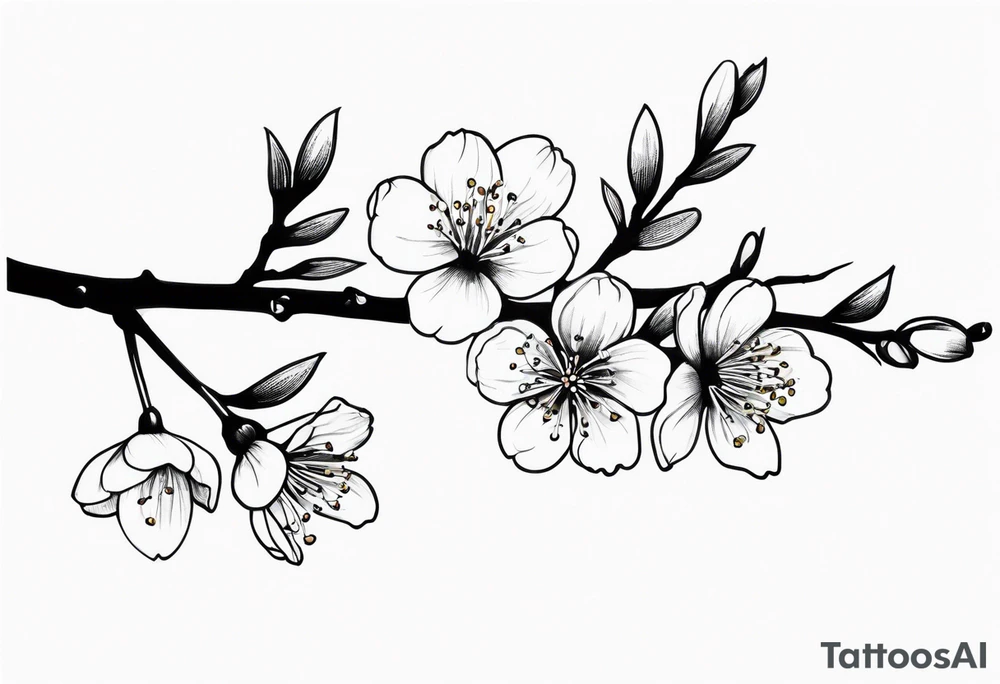 long Cherry blossum branch, from shoulder to wrist, blossom fully at the end tattoo idea