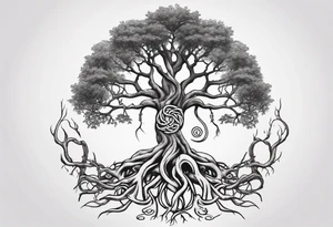 Yggdrasil with a serpent weaving through the roots of the tree tattoo idea