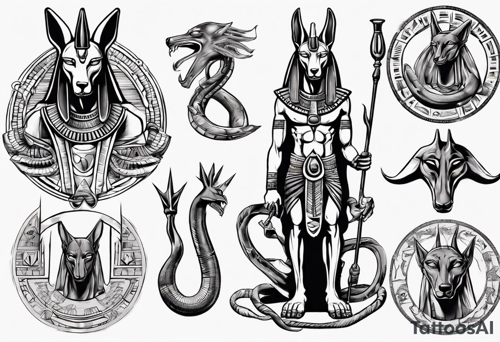Egyptian god Anubis with snakes tattoo idea