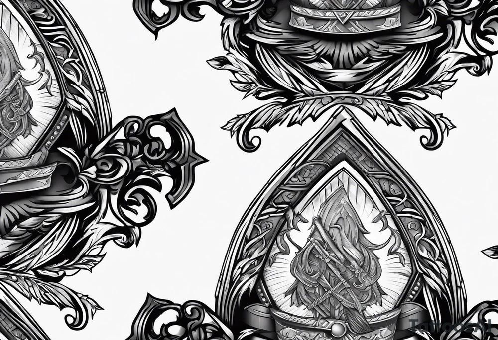 Valhalla sword shield axe mist tattoo idea