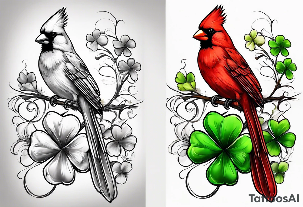 Cardinal and four leaf clover tattoo idea