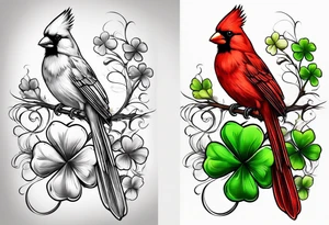 Cardinal and four leaf clover tattoo idea